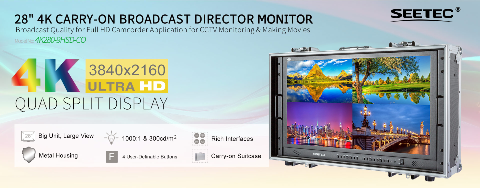 28 4K Ultra-HD Resolution Carry-on Broadcast Director Monitor for CCTV  Monitoring & Making Movies 4K280-9HSD-CO-Zhangzhou SEETEC Optoelectronics  TechnologyCo.,Ltd【Phone】